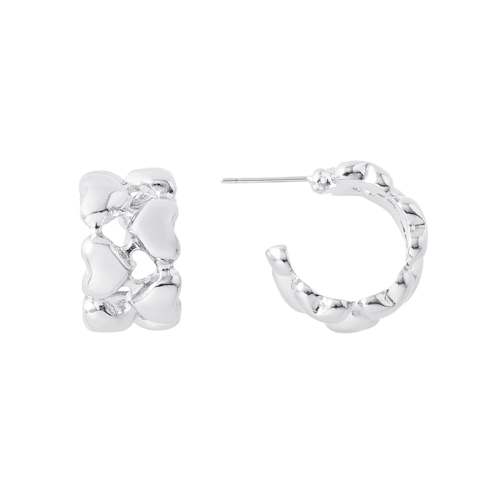 Silverfärgade örhängen, hoops med hjärtan 1x1,5 cm