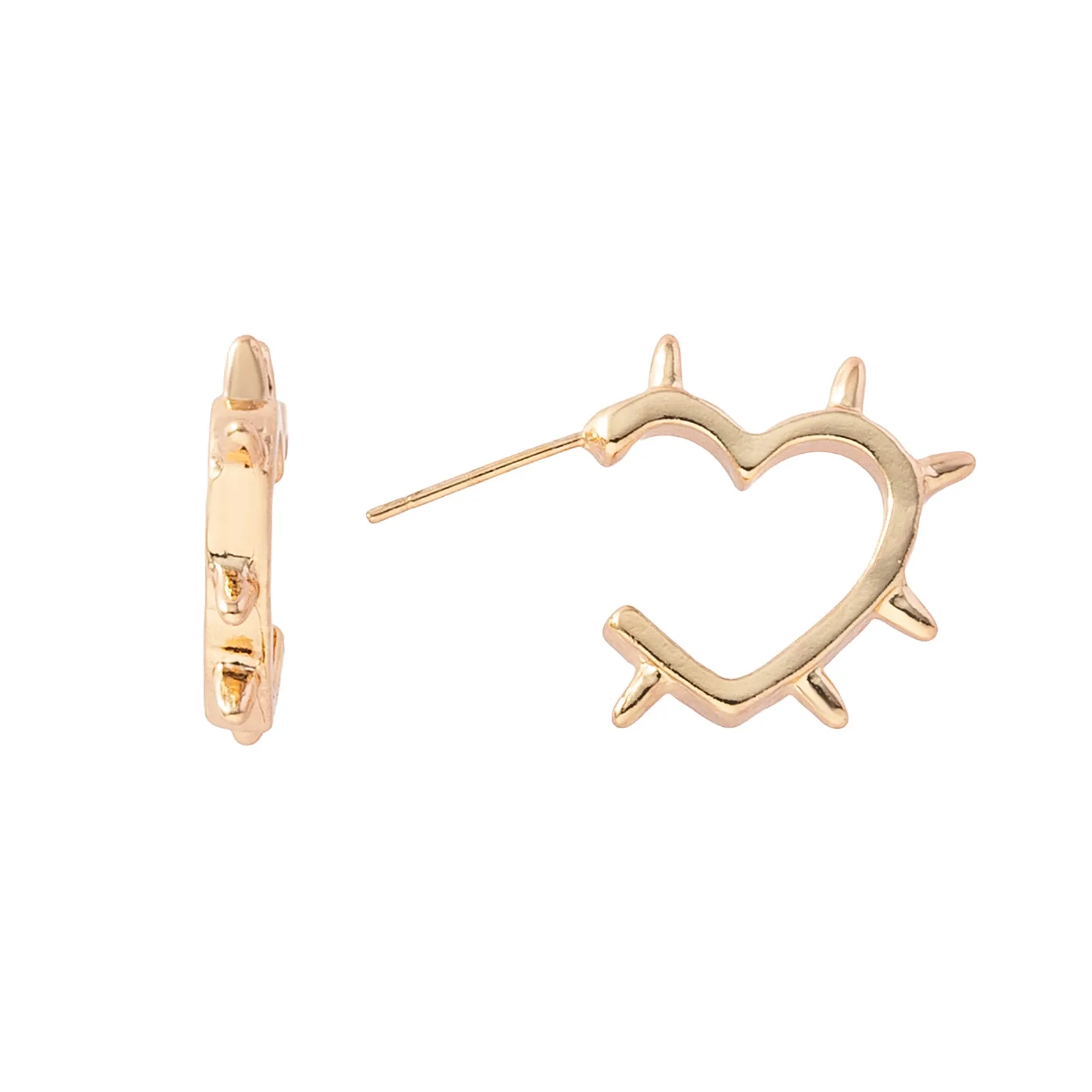 Guldfärgade örhängen hoops, hjärta med piggar 1,5x1,5cm