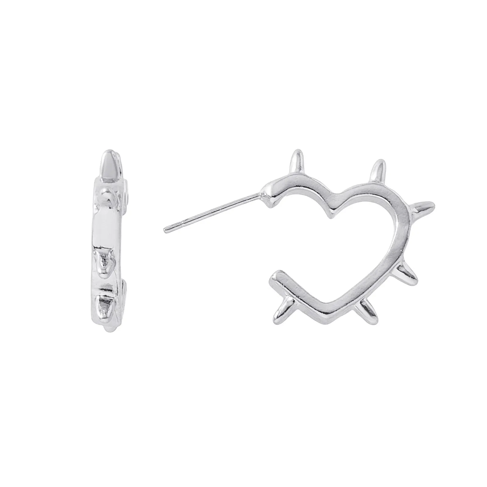 Silverfärgade örhängen hoops, hjärta med piggar 1,5x1,5cm