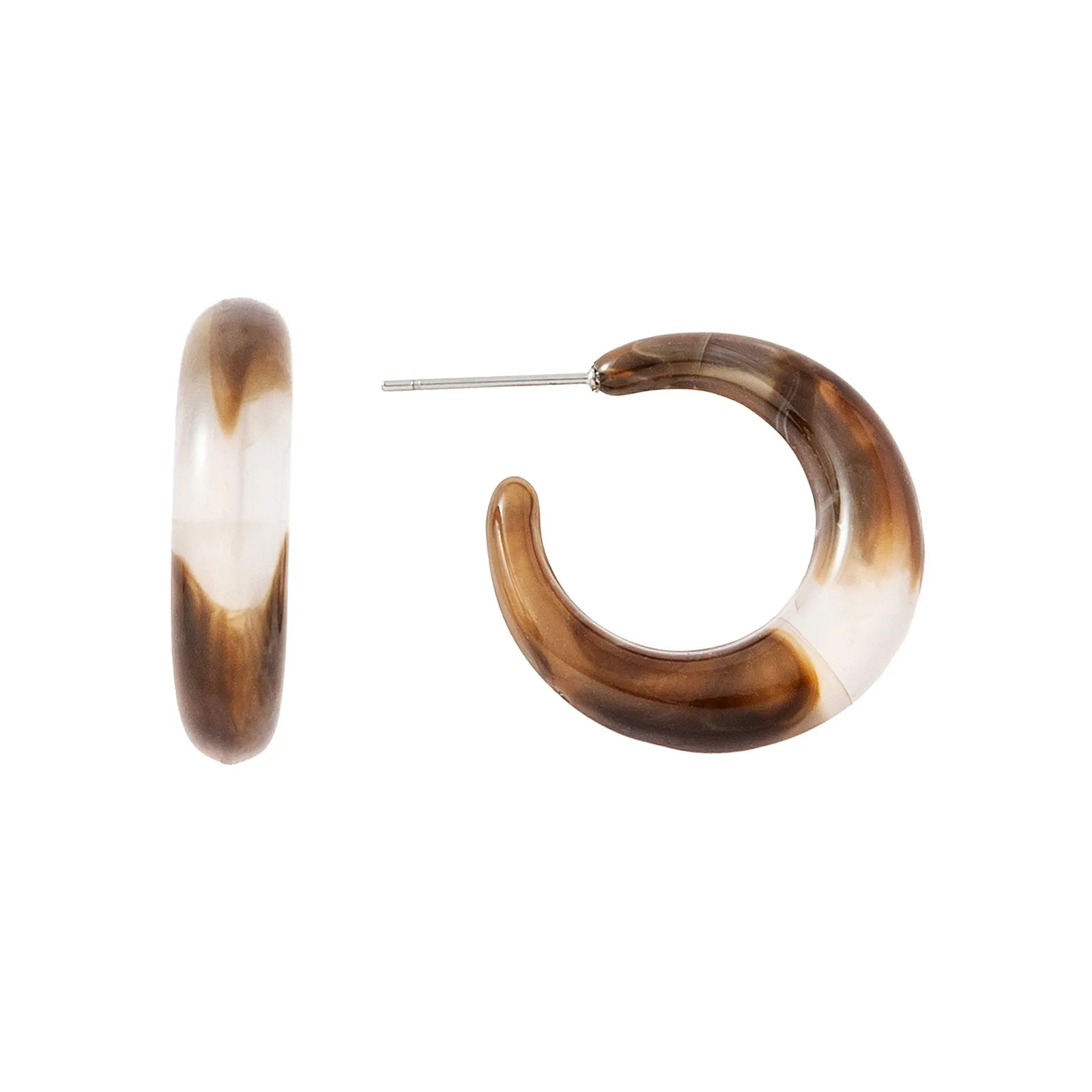 Bruna örhängen hoops, sköldpaddsmönstrad plast 1,5x1,5cm