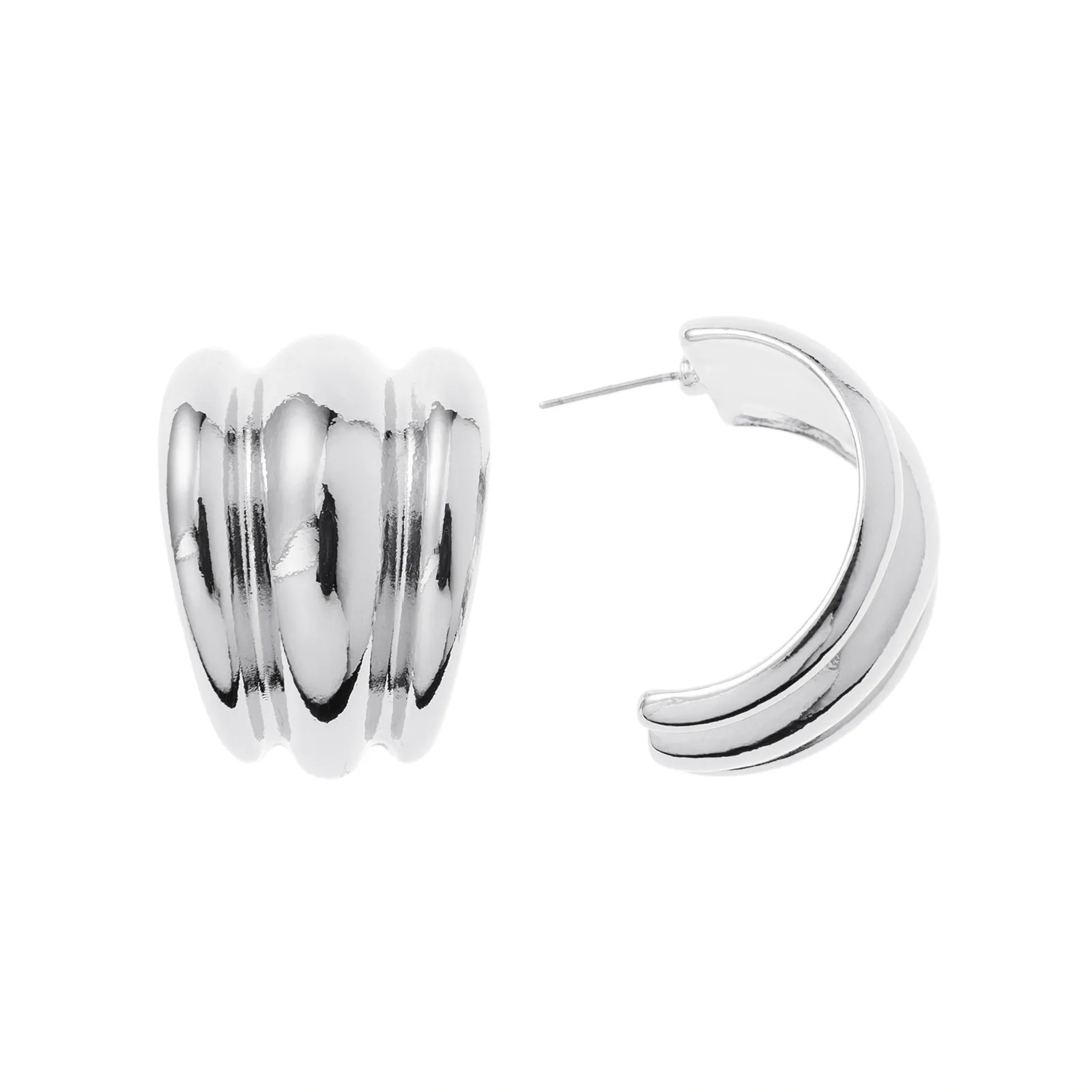 Silverfärgade örhängen, treradiga C-hoops 2,5x2,5 cm