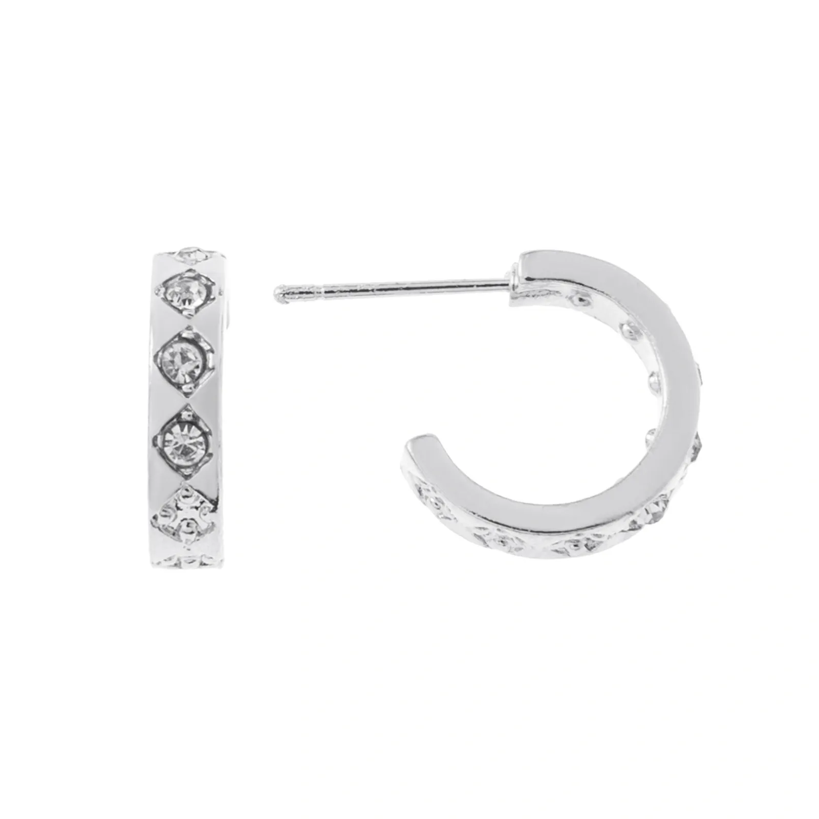 Silverfärgade örhängen, C-hoops med glasstenar 0,4x1,2 cm