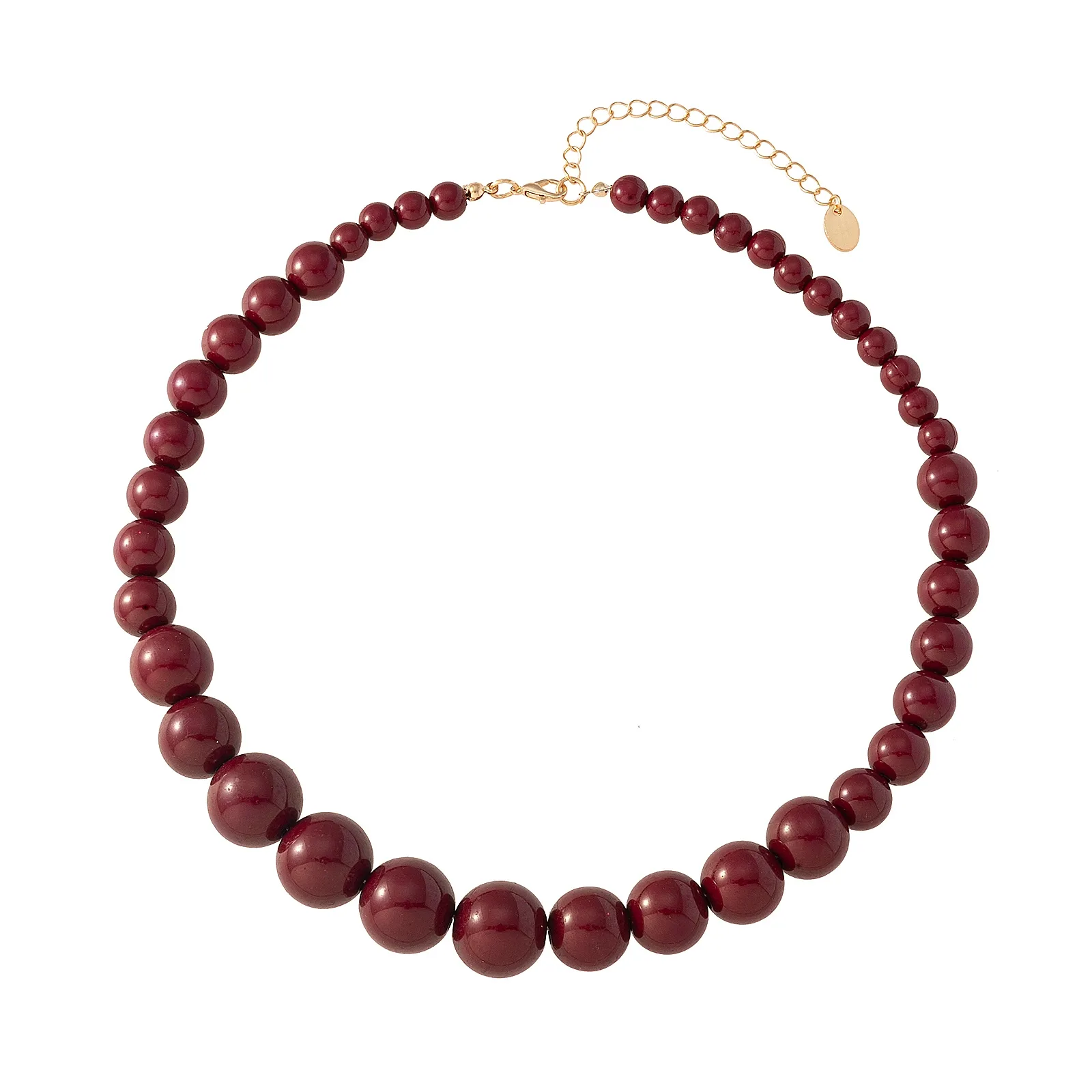 Guldfärgat halsband, vinröda pärlor 42+5 cm