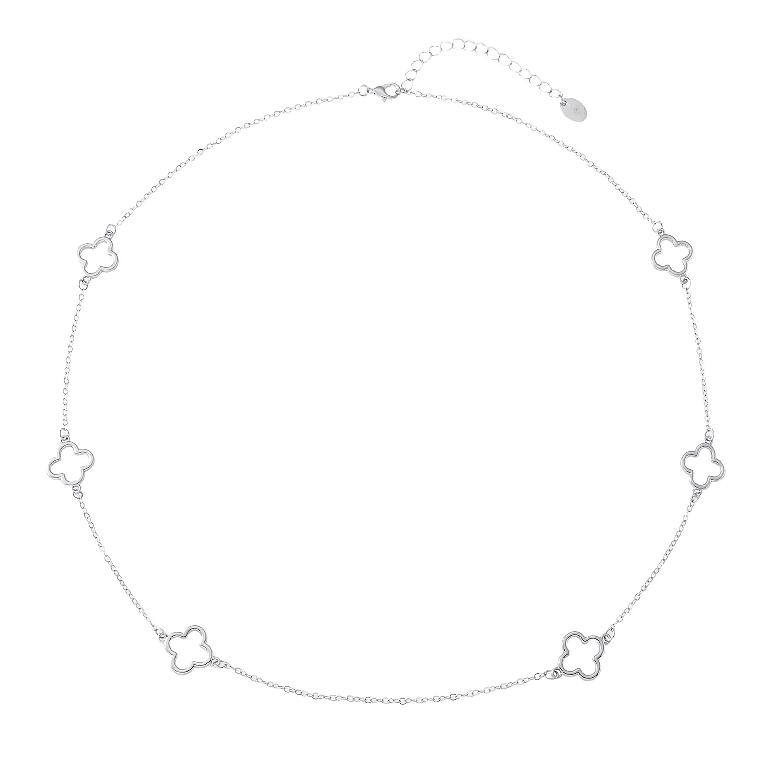 Silverfärgat halsband, klöverdetaljer 67+5 cm