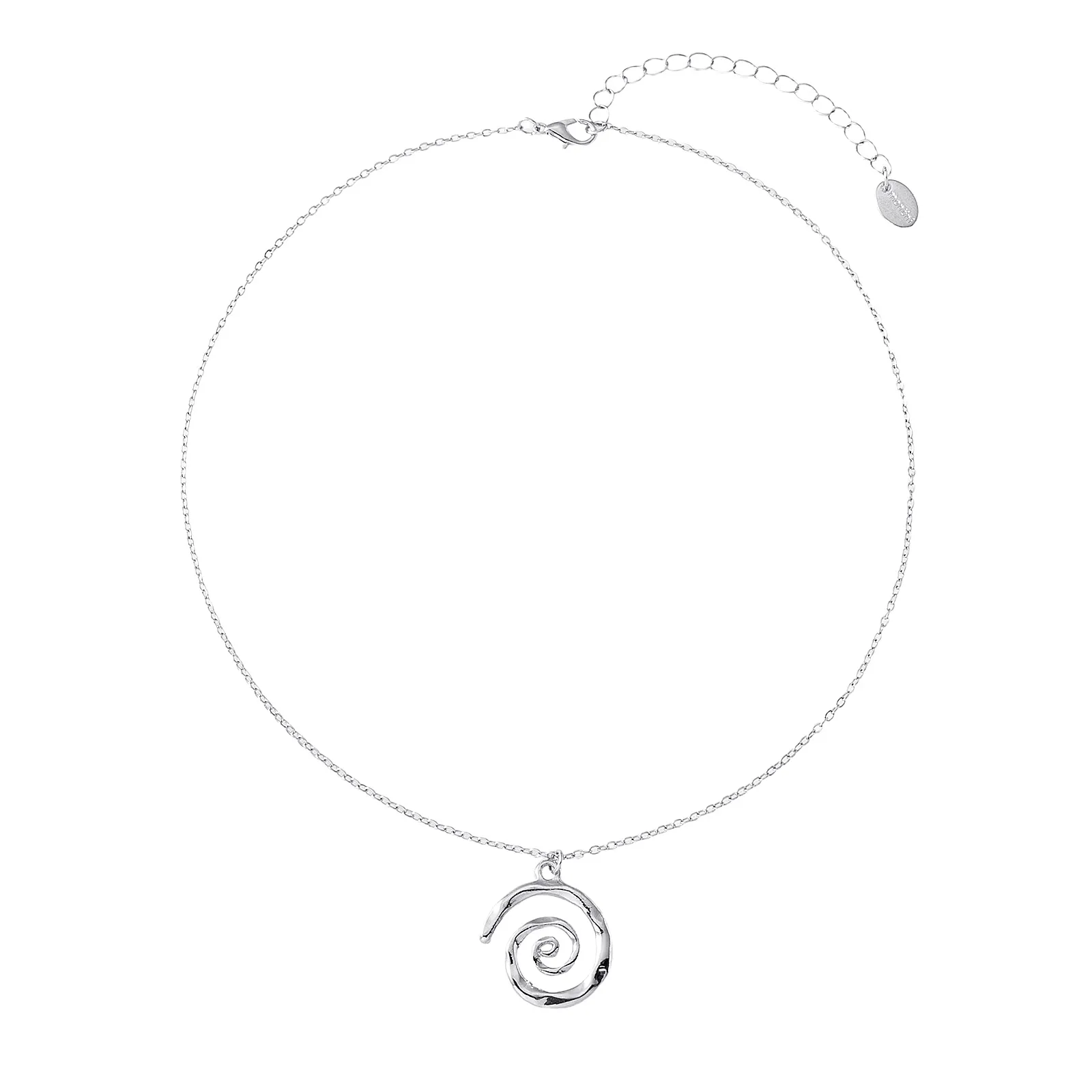 Silverfärgat halsband, spiralformat hängsmycke 42+7 cm