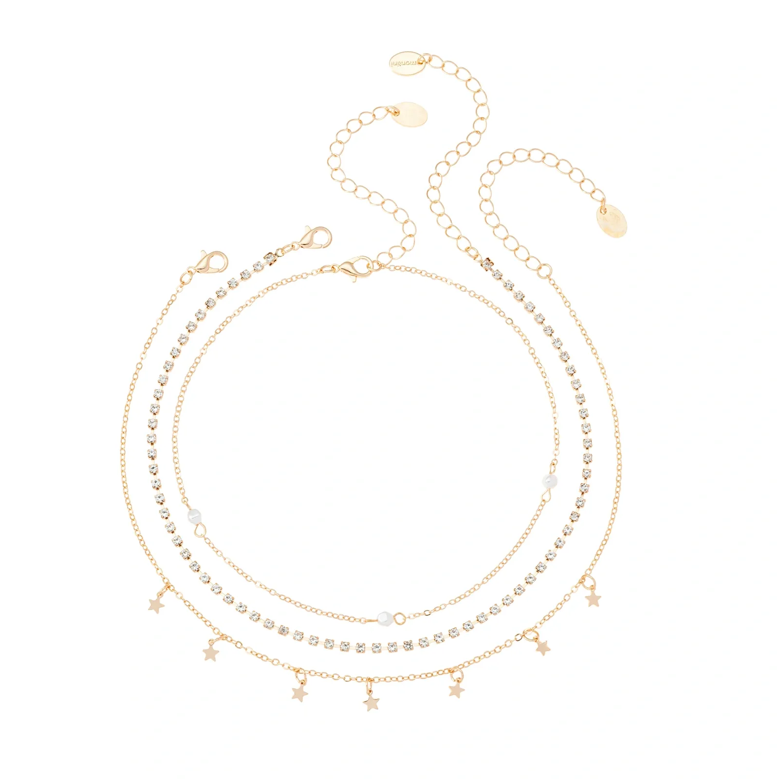 Guldfärgat halsband, 3-pack choker med stjärnor 32+7 cm