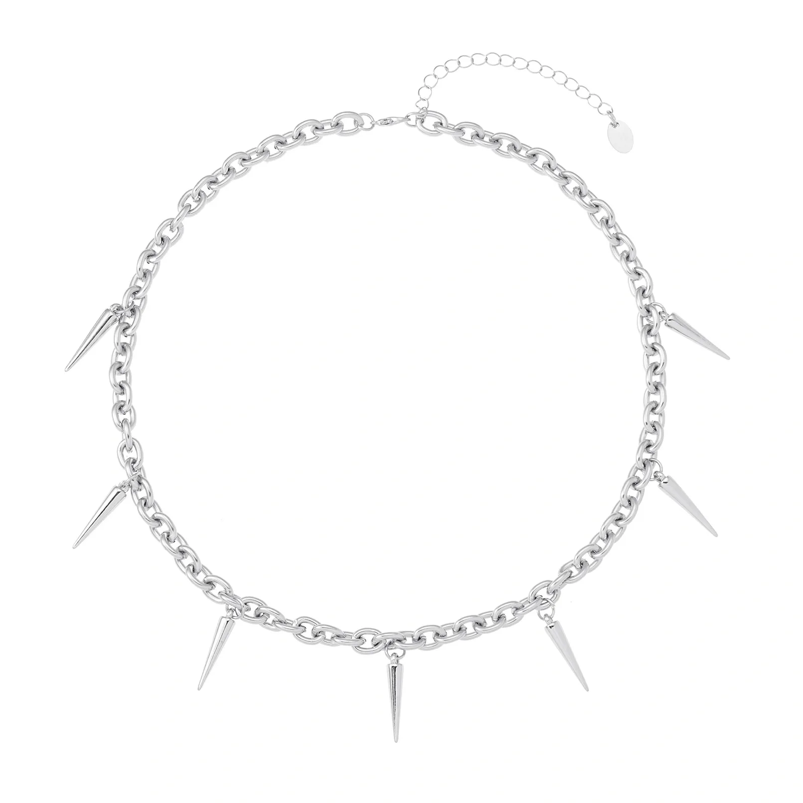 Silverfärgat halsband, grov länk med nitar 42+7 cm