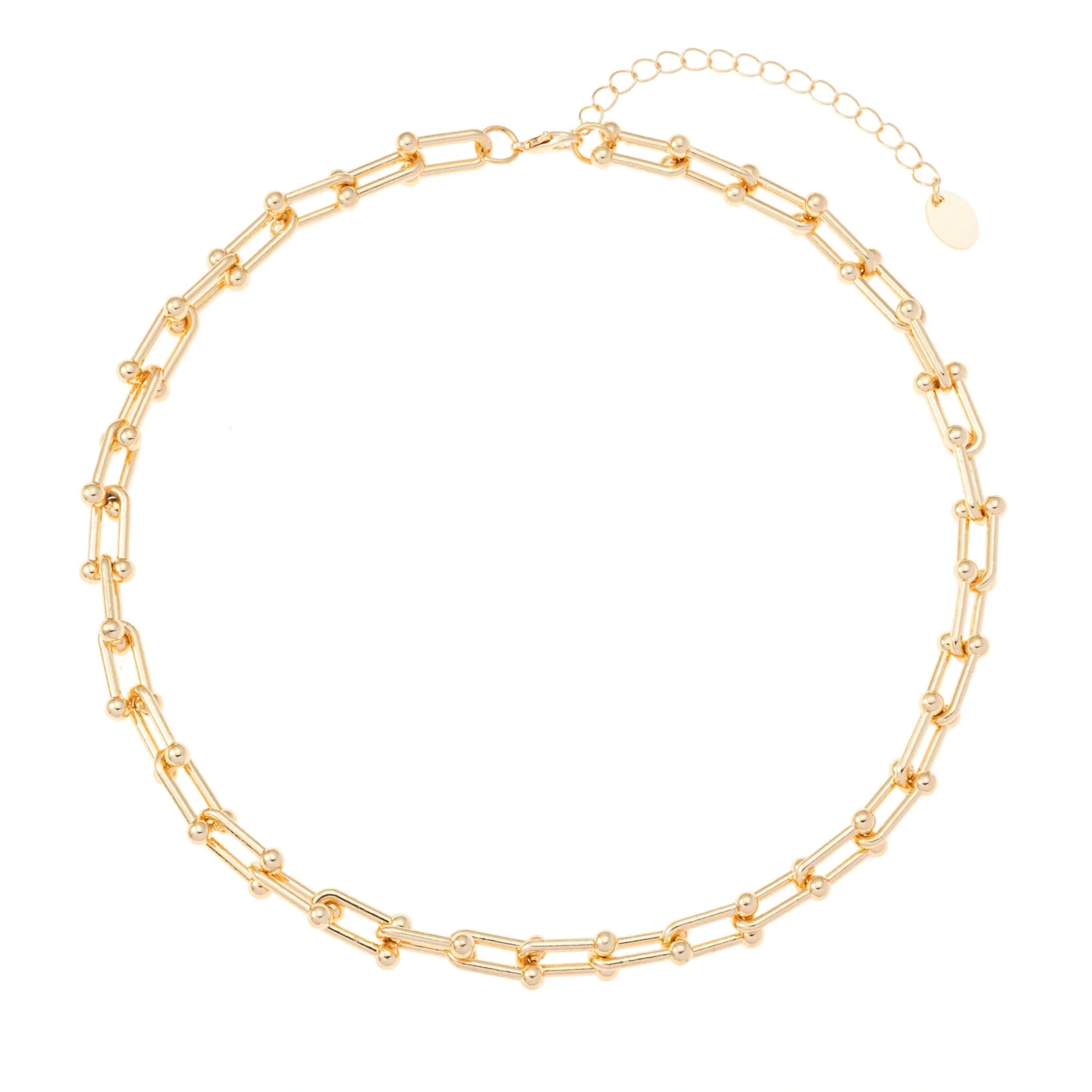Guldfärgat halsband, hästskoformade länkar 42+7 cm