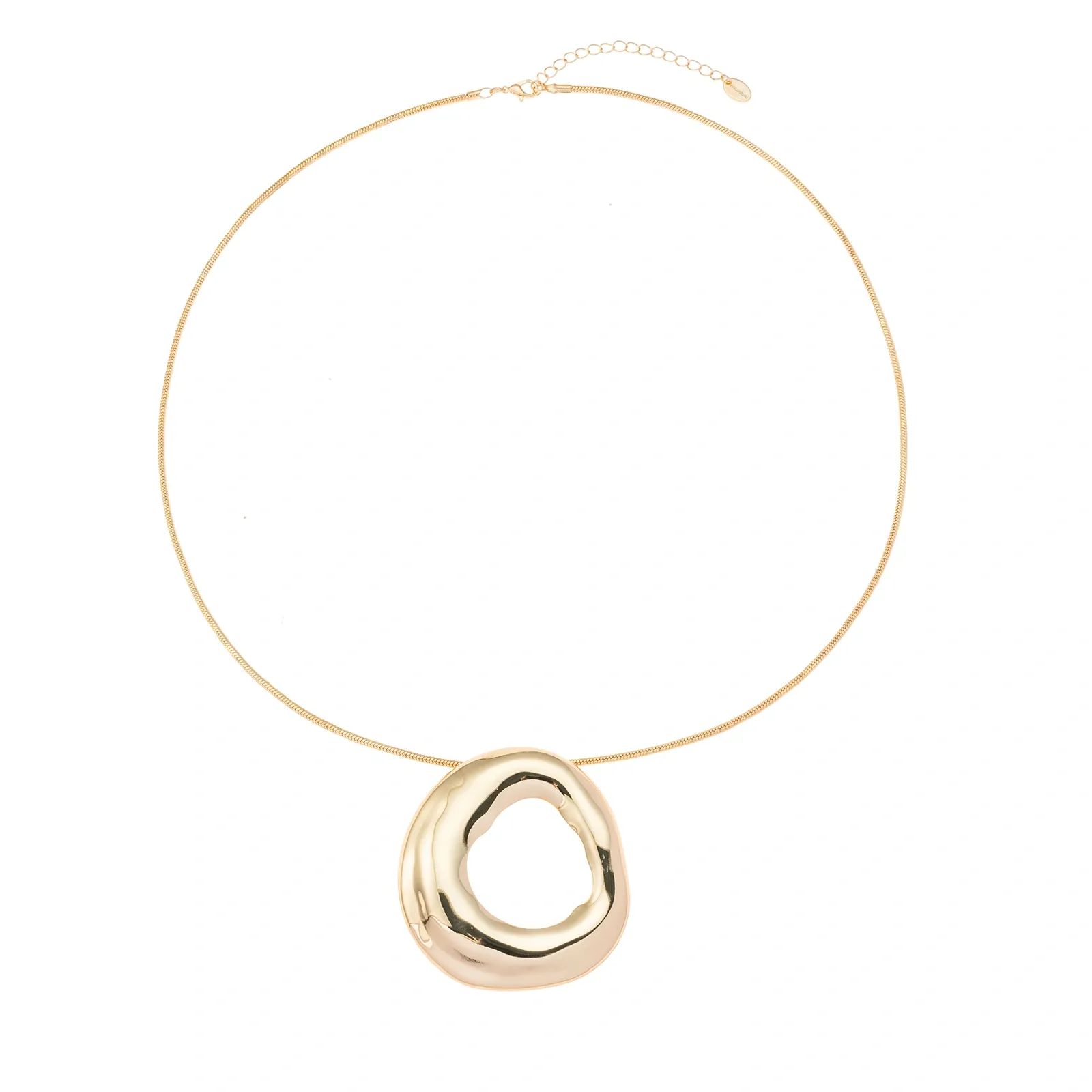 Guldfärgat halsband, ormkedja med hammrad ring 66+7 cm