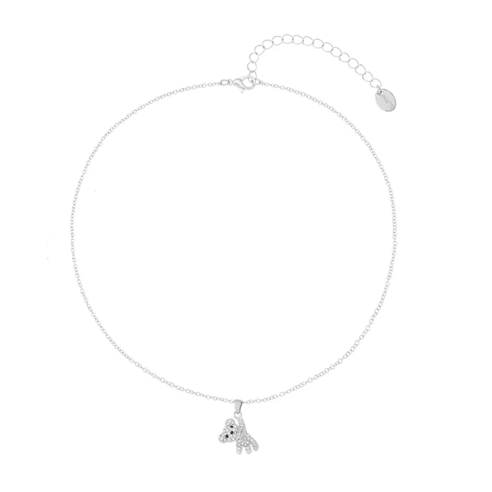 Silverfärgat halsband, nallebjörn med glasstenar