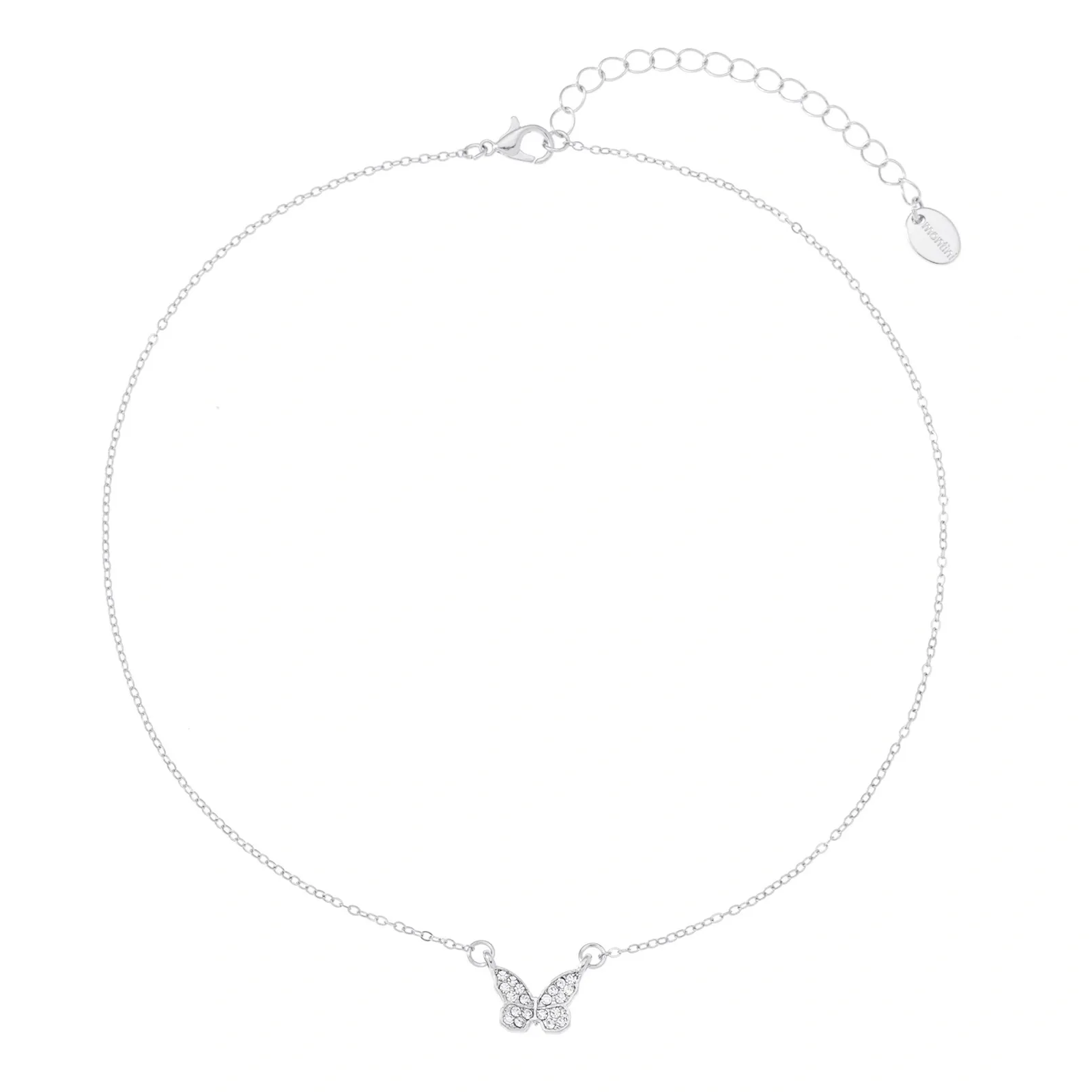 Silverfärgat halsband, fjäril med glasstenar
