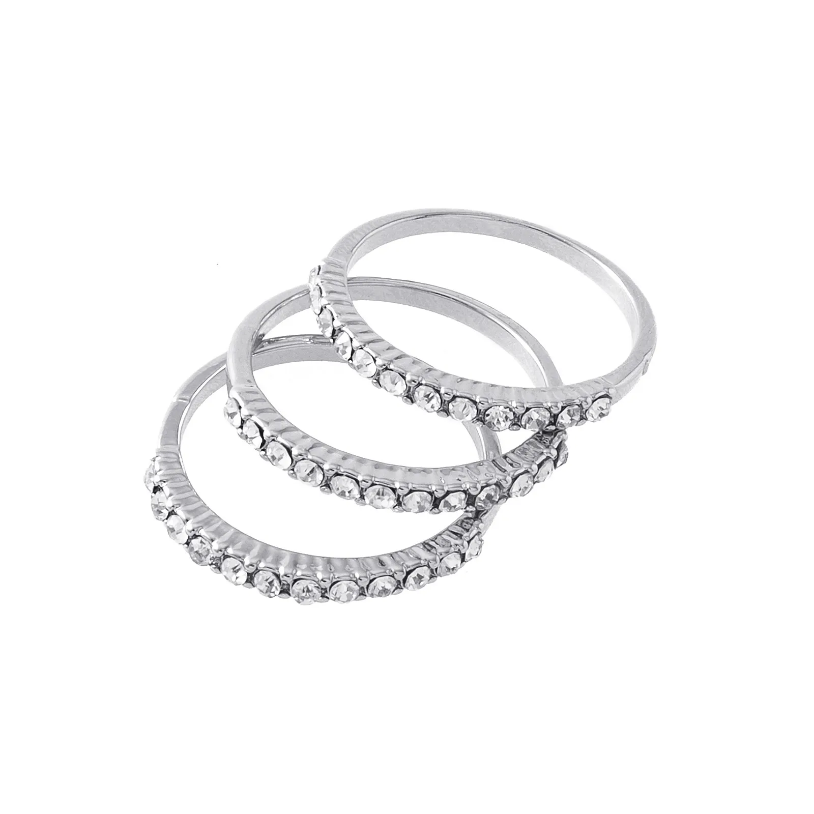 Silverfärgade ringar, 3-pack med glasstenar