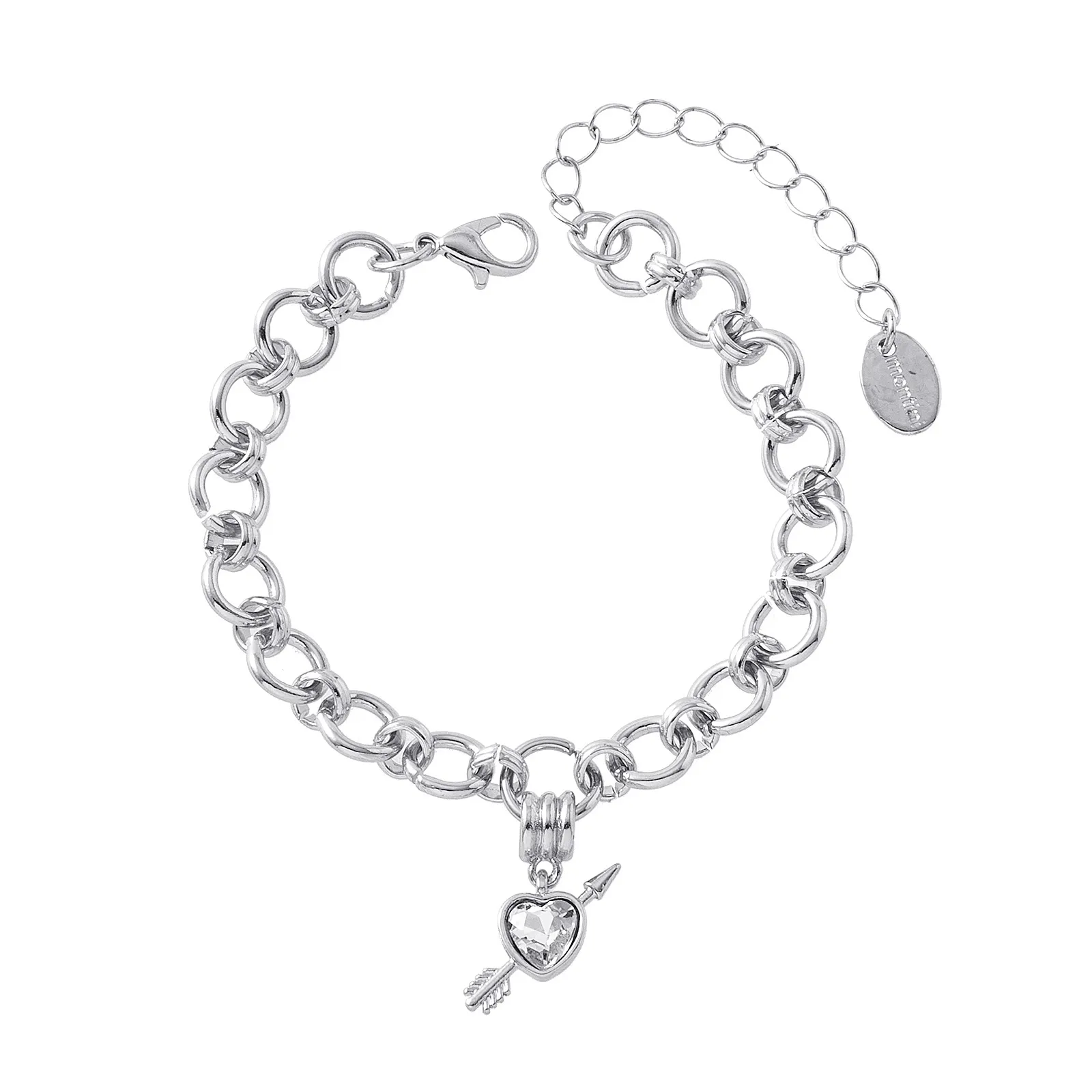 Silverfärgat armband, länk med hjärta och pil 17+5 cm