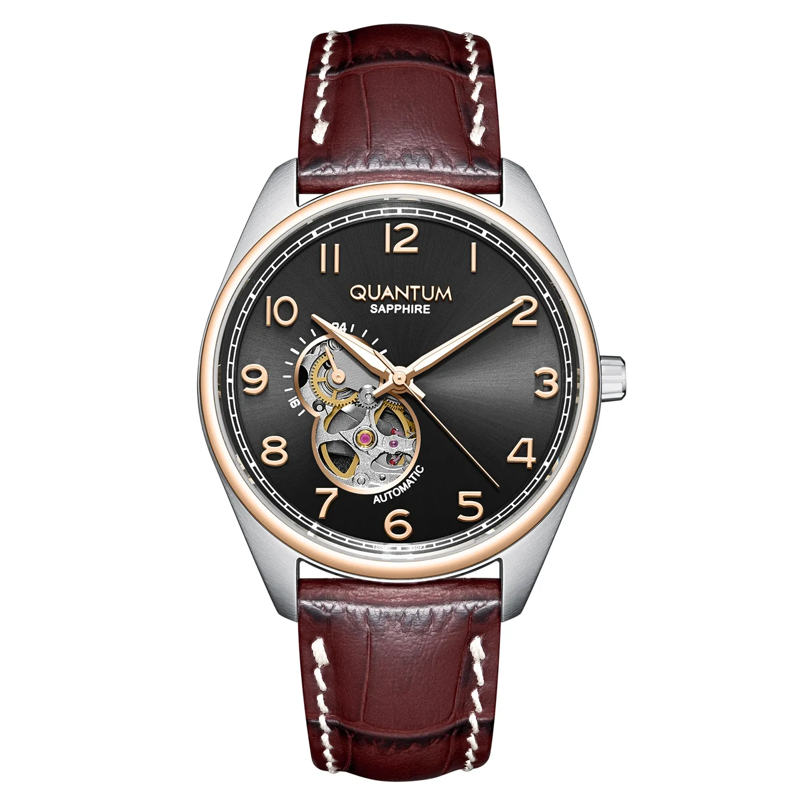 Automatic herr grå/stål, läderband QMG1241.352