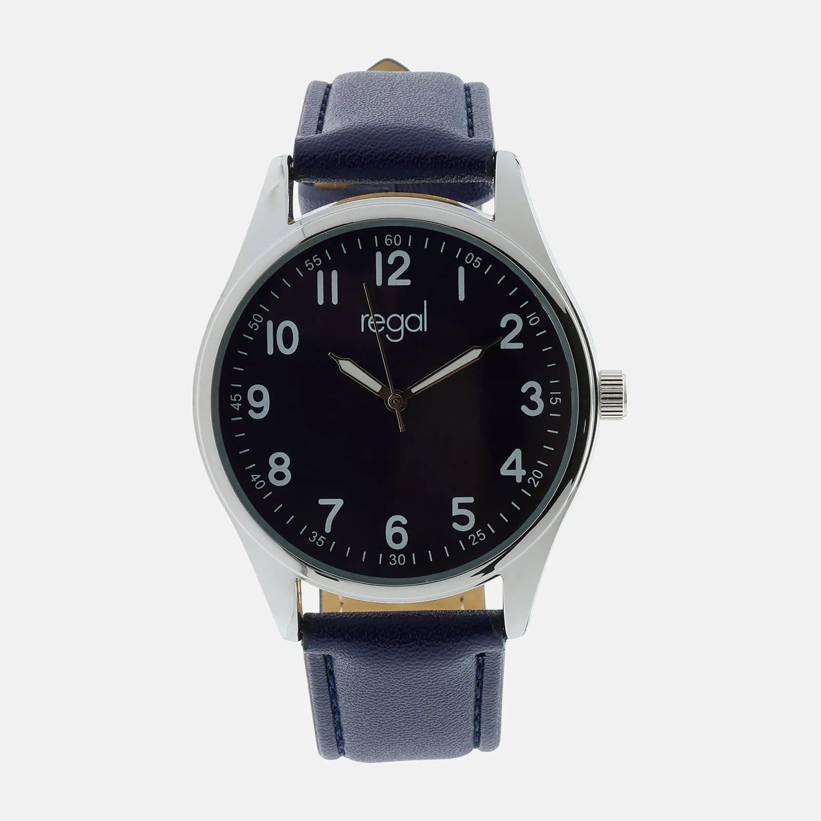 herrklocka svart band, silverton/ljusblå, 40mm