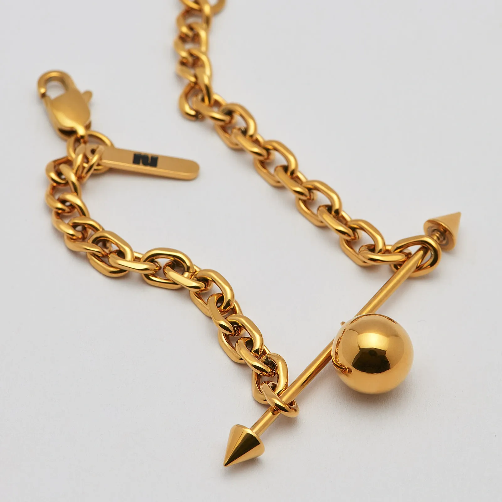 Armband guldpläterat stål, skivstång, boll 16+4 cm