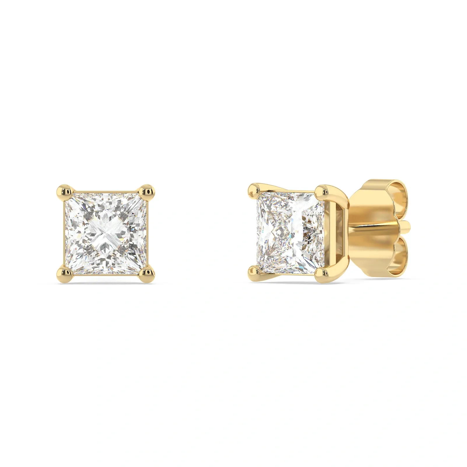 9K Guldörhängen studs, kvadratisk princesslipad Cz - 4x4 mm