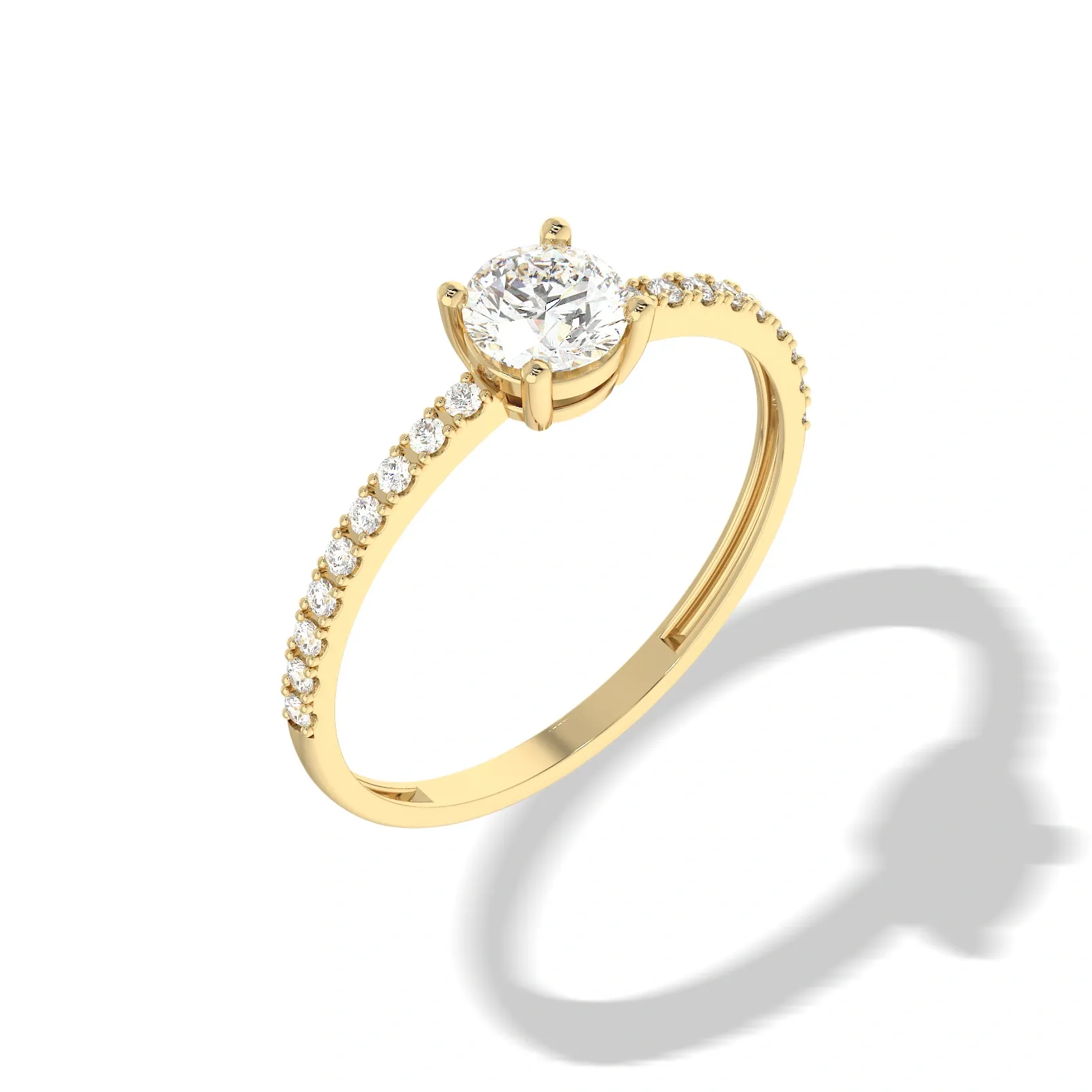 9K Guldring sidostensring, cubic zirkonia 0,5 ct
