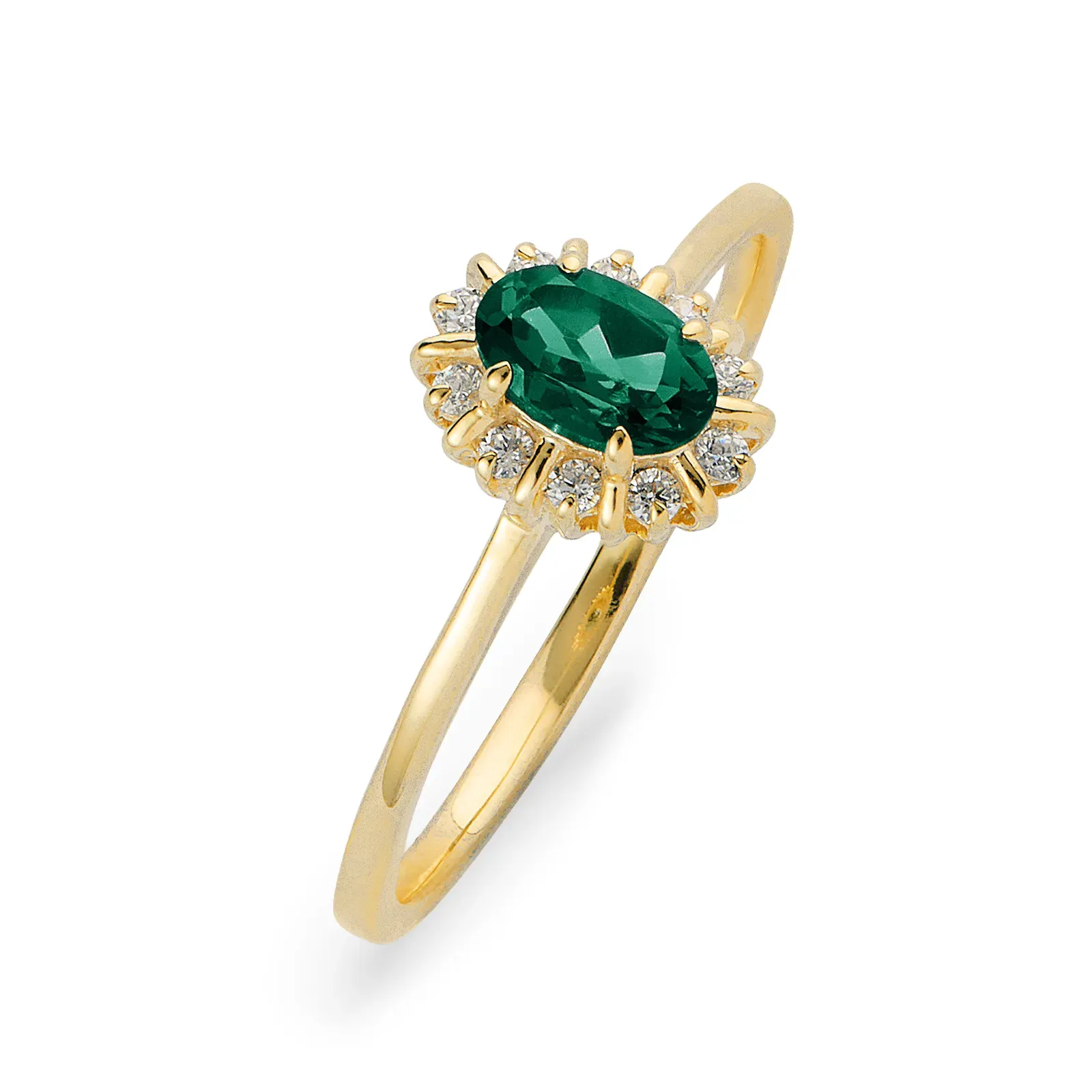 9K Guldring, labbodlad smaragd & diamanter